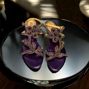 STYLEWE Purple Floral Crystal Embellished Sandals